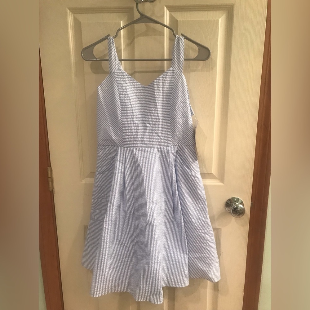 NWT Rare Editions Blue Striped Dress Size 16